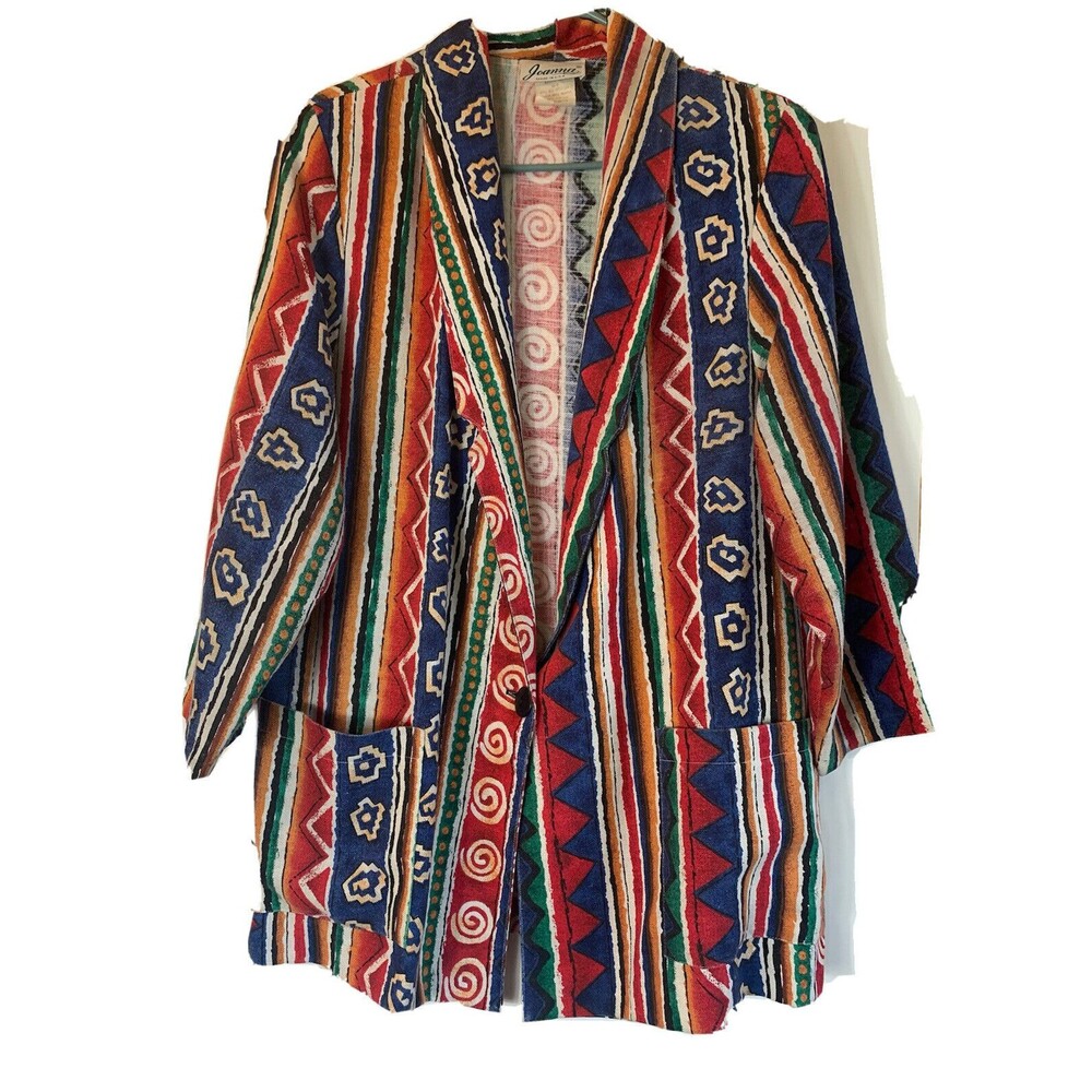 Joanna Plus Size A4 Multicolored Jacket Cover Up Layering Pockets Button